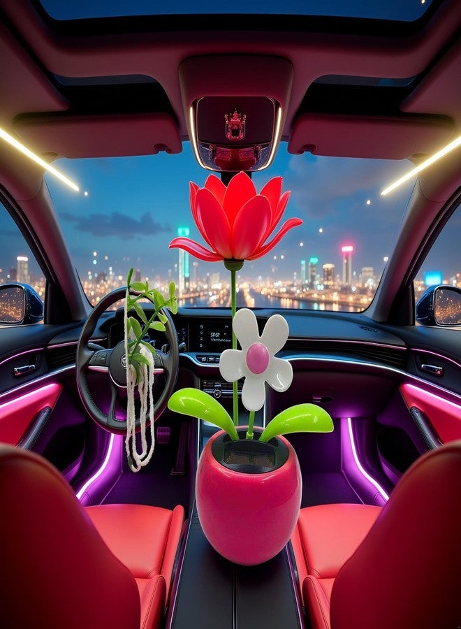 Sluswallow Rose Red Solar Dancing Flower Car Dashboard Decorations - Funny Solar Powered Dancing Flower Pot Flower Swinging Toy for Car Decor Funny Gifts, Solar Power Kits - Image 5